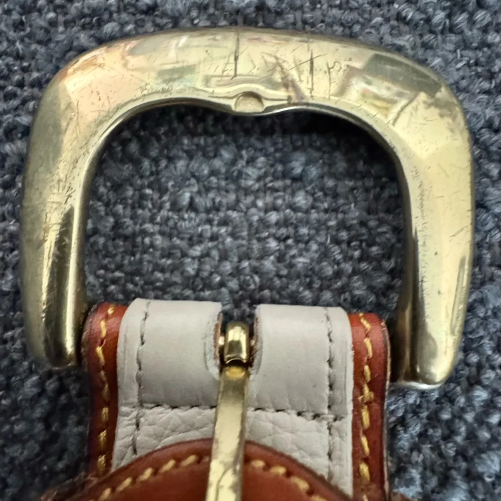Vintage Dooney & Burke All Weather Leather Canvss Belt Cognag Brass Accent